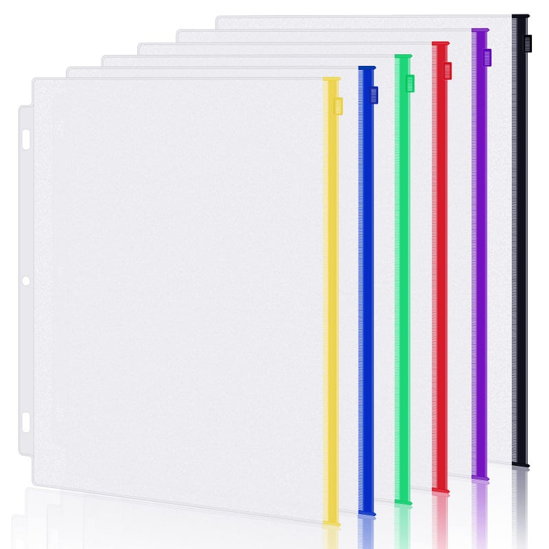 Antner 6 Pack Letter Size Binder Pockets for 3 Ring Binder, Multicolor Zipper Binder Pouches Loose Leaf Bags Document Folders, Waterproof PVC Binder Pockets Filing Bags for Business Office Supplies - Image 1